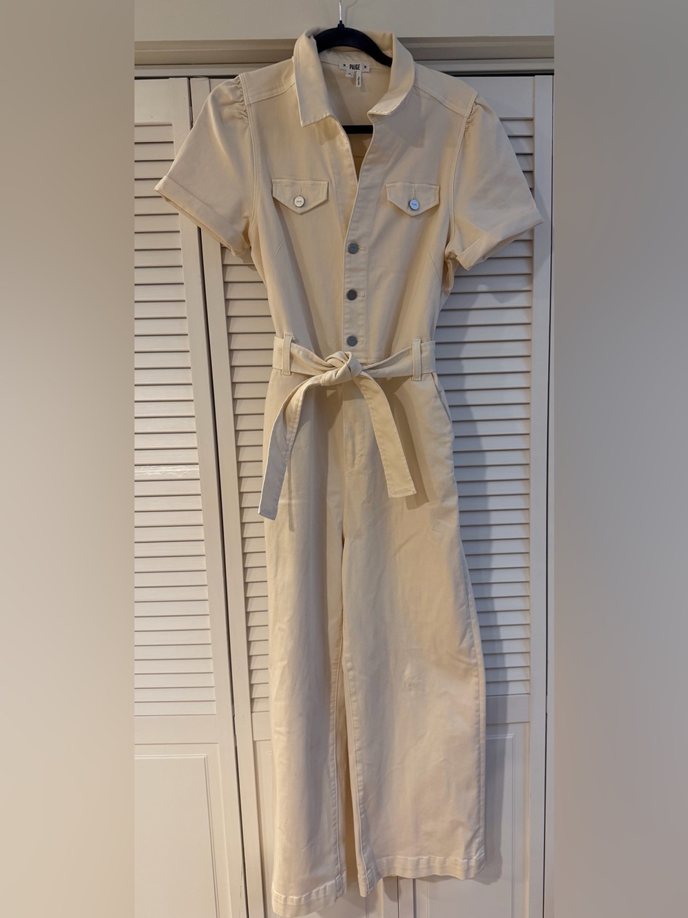PAIGE Anessa Cream Wide Leg Jumpsuit with Tie Waist Size 8 - Picture 10 of 12